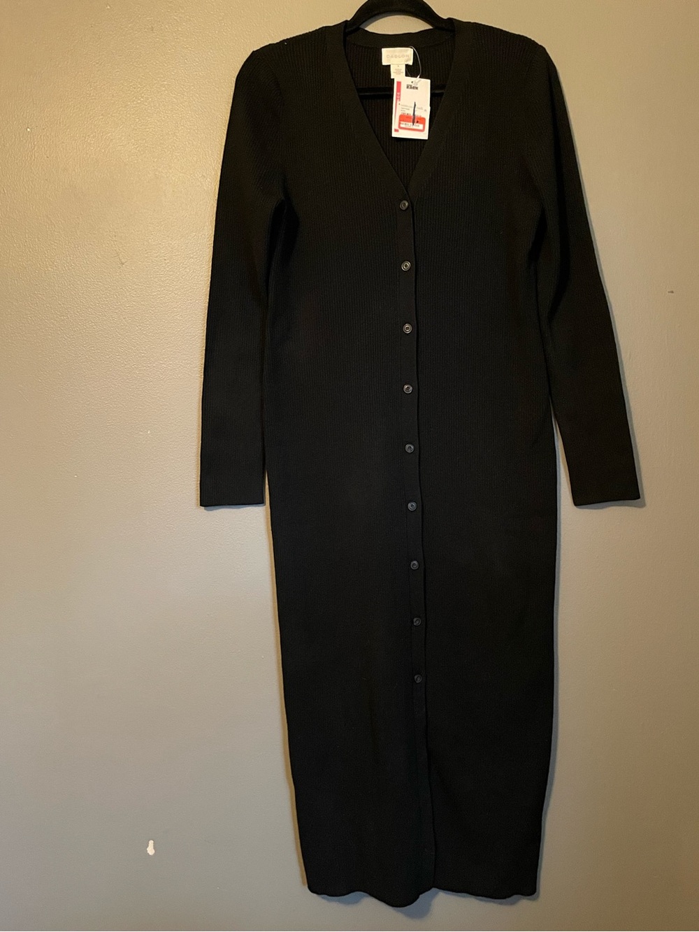 New Caslon Sz Small Women’s Black Ribbed Button-up V-neck Midi Dress Ret $89!